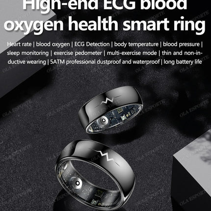 AI ECG Detection Smart Ring Blood Pressure,Heart Rate,Body Temperature Monitor,Waterproof Multiple Sport Track Men Women Rings