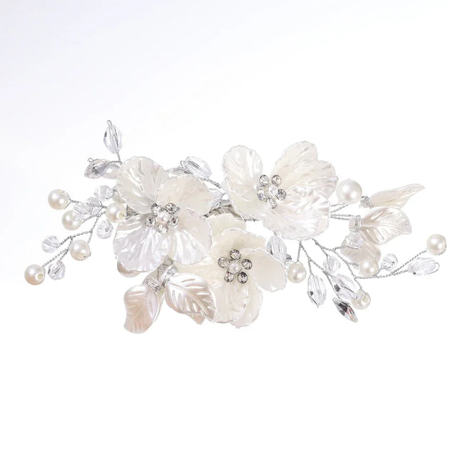 Crystal Pearl Flower Hairpin Wedding Guest Headdresses White Shell Flower Hair Clip Barette Hair Woman Wedding Hair Accessories