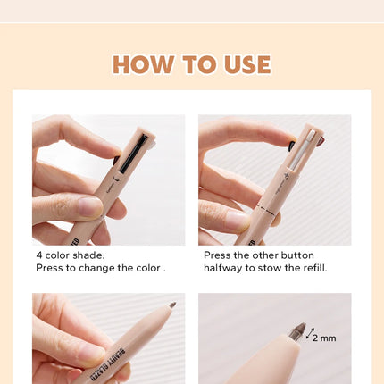 Beauty GlazedMulti-Function Beauty Glazed 4-in-1 Makeup Pen Waterproof Cosmetic Pencil for Eyeliner Brow Lip Highlighter