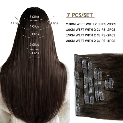 Invisible PU Weft Clip In Extension Human Hair Injected Clip in Hair Weft Machine Remy 12"-24" 7Pcs Silk Straight Clip On Hairs