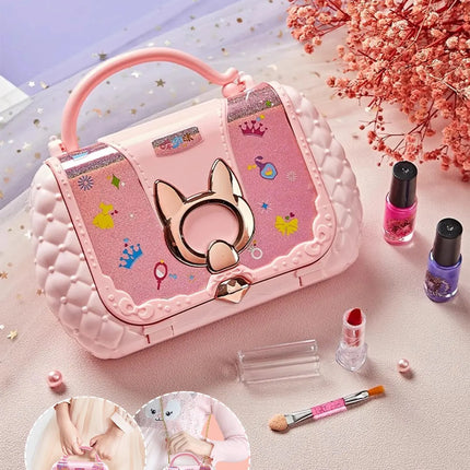 Kids Beauty Toys Makeup Kit Little Bag Washable Pretend Play Cosmetic Set Toys with Mirror Non-Toxic & Safe Birthday Gifts Girl