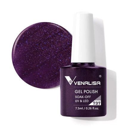 Venalisa 7.5ml Gel Nail Polish, White Cap, Glass Formula, No Wipe Top Coat, UV LED Soak-Off Glitter Color Nail Lacquer