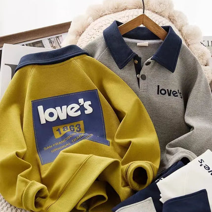 New Letter Printed Boys Polo Sweatshirt Autumn Sportswear Costume Kids Tops Children's Clothes Pullove Teen 6 8 10 12 14 Years