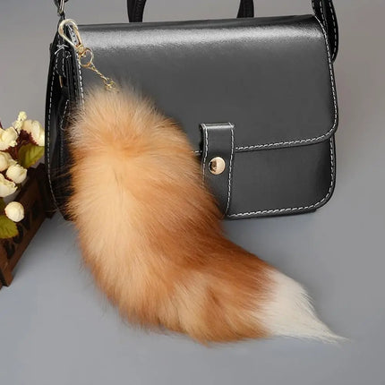 Creaative Faux Fur Fake Fox Tail Pendant Animal Tail Soft Fox Tail Keychain with Metal Clasp Fox Tail Key Ring Bag Decoration