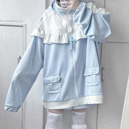 Japanese Mine Style Subculture Cute Sweet Girl Y2k Clothing Loose Casual Cat Ears Hooded Zipper Hoodie Sweatershirt Women Autumn