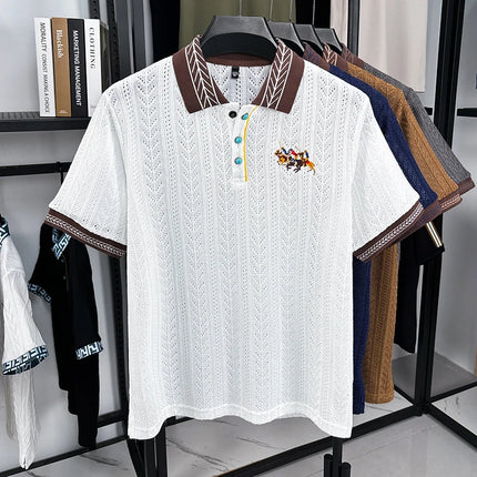 Luxury Men's Polo Shirt, Lapel, Short Sleeve T-Shirt, Summer New Horse Embroidered, Ultra-Thin, Breathable Fashion Men's Wear Top
