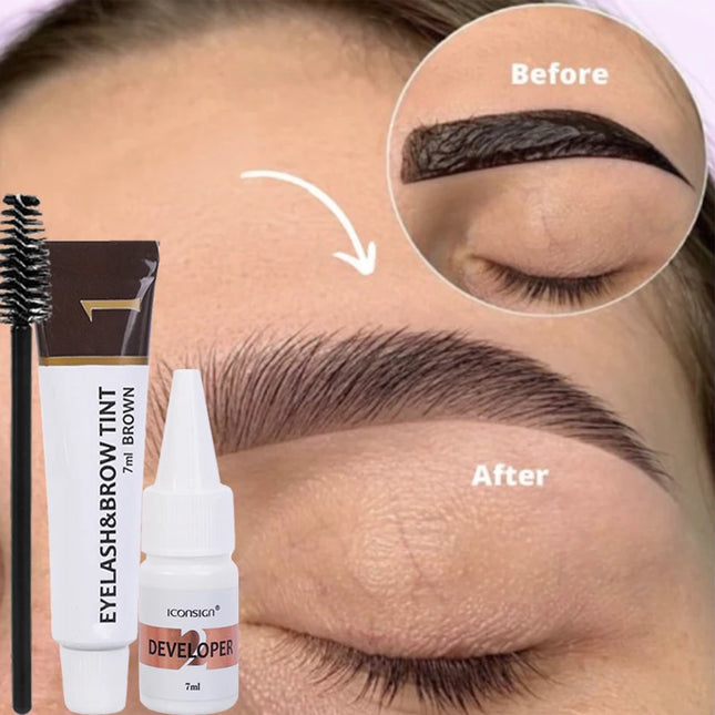 Semi Permanent Eyelash Eyebrow Dye Tint Kit 2 in 1 Waterproof Fast Dye Brow Enhance Long Lasting Black Brown Eyebrow Cosmetics