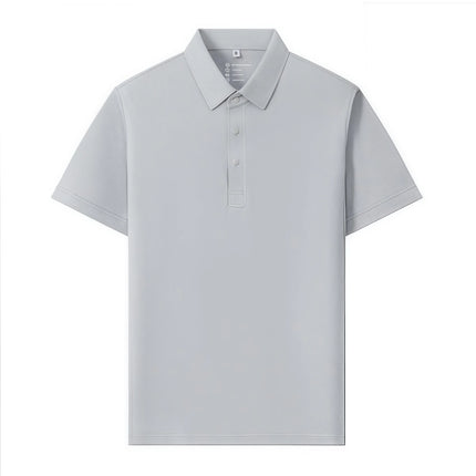 6XL Anti-Wrinkle Pearl Weave Cool Feeling Solid Color Polo Shirt Seamless Collar Four Button Men's T-Shirt Summer Breathable
