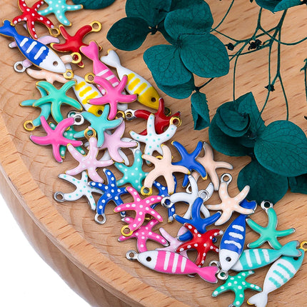 20pcs Stainless Steel Small Starfish Fish Enamel Pendant for DIY Jewelry Making Accessories Findings Ocean Necklace Earrings
