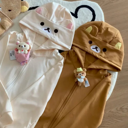 Anime Rilakkuma Hoodie Cute Coat Couple Style Long Sleeve Top Women Clothing Rilakkuma Series Coat Hoodies Zip Up Outerwears