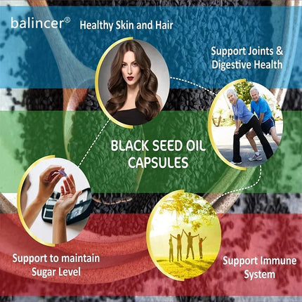 Black Cumin Seed Oil - Supports Immune, Cardiovascular, Hair, Skin, Digestive & Respiratory Health, Promoting Overall Well-being