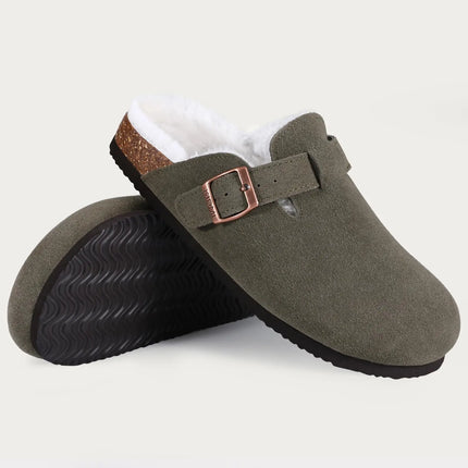 Kidmi New Women Clogs Men Clogs Suede Slippers Fashion Cork Footbed Leather Slippers Classic Mules Soft Antiskid House Slippers