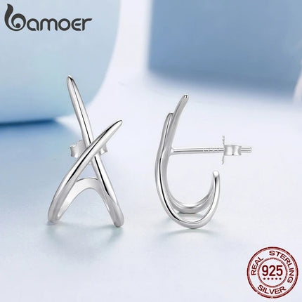 BAMOER 925 Sterling Silver X Stud Earrings for Women, 18K Gold Plated Hypoallergenic Earrings Chic Jewelry Gift for Daily Wear