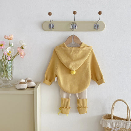 Autumn and winter girl sweater set, cute heart-shaped hooded cape top + knitted leggings, sweet outdoor knitted set