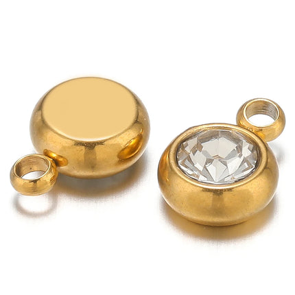 20pcs Stainless Steel 6mm Gold Rhinestone Beads Crystal Charms Zircon Pendants for DIY Necklace Bracelet Jewelry Making Findings