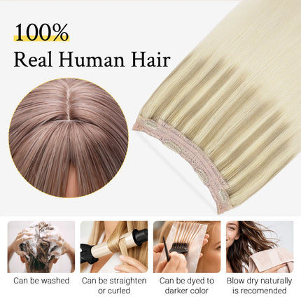 Sunmofavo Wire Halo Hair Extensions Real Human Hair Fish Line with 4 Secure Clips Golden Ombre Gradient for Women Daily Wear