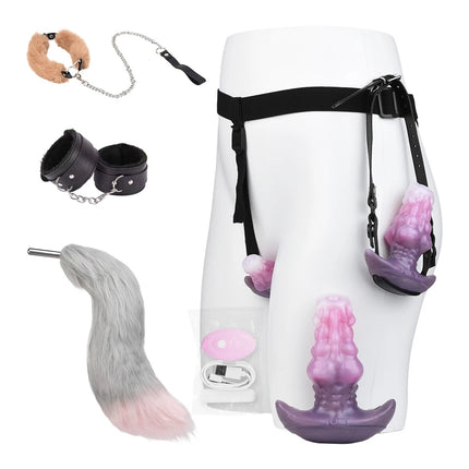 FAAK Wearable Butt Plug Strapon Silicone Anal Plug with Large Tail Wireless Control Vibrator size S M L BDSM Flirting Sex Toys