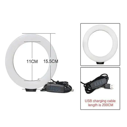 6 Inch LED Ring Selfie Light With Tripod Stand USB Plug Dimmable Photography Lighting Phone Shooting For Video Youtuber Vlog Set