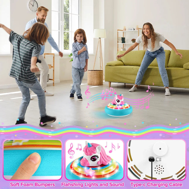 Unicorn Hover Ball, Air Power Soccer Disc, Colorful Lights, Music Toy, Outdoor and Indoor Play, Gift for Boys and Girls