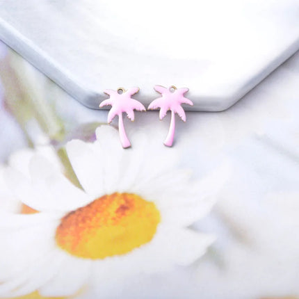 20pcs Copper Two-sided  Enamel coconut tree  Charms oil dripping Ear Pendant Necklace bracelet  jewelry decoration