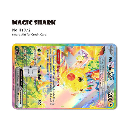 Magic Shark Mew Charizard EX Eevee Gengar Pikachu TCG Card Holographic Laser Skin Film Sticker for Bank Credit Card