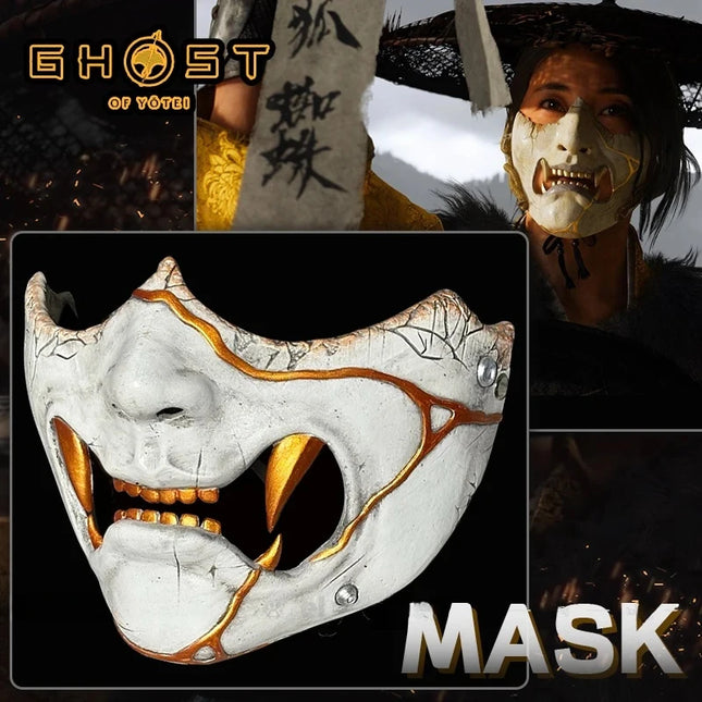 Game Ghost of Yotei Atsu Mask Cosplay Props Half Face Samurai Mask Halloween Party Carnival Decoration For Men Women Accessories
