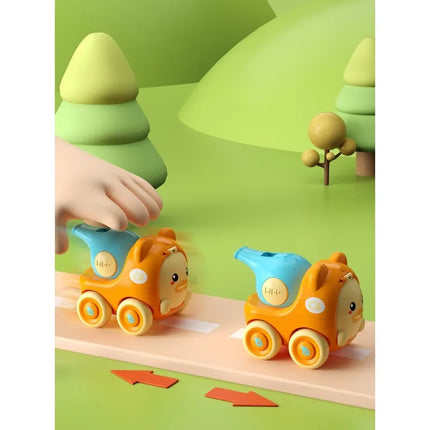 Baby Animal Small Car Toy with Recoil Mechanism Whistle Can Open The Lid To Release Small Items, Inertia Sliding Baby Puzzle Toy
