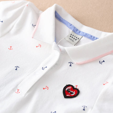 Children Polo Shirts Summer Short Sleeved Baby Girls Print Tee Top Shirt School Clothing 4T-12T Kids Cotton Tshirts