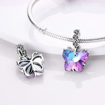 925 Sterling Silver Purple Series Butterfly Aries Gemini Safety Chains Fit Original Bracelet DIY Jewelry Making Gift For Women