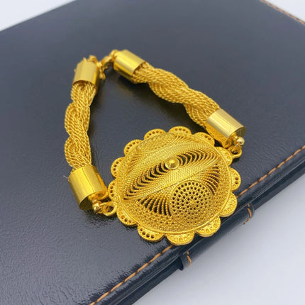 Luxury Ethiopian 24k Gold Color Twisted Necklace And Earrings Jewelry Sets For Women Dubai Indian Bridal Set Wedding
