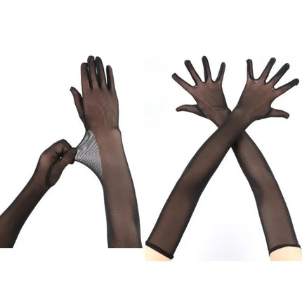 55CM Sexy Lace Thin Hollow Transparent Long Gloves Breathable Net Yarn Women Man Stage Performance Party Cosplay Elasticity
