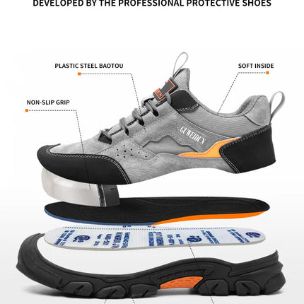 Men Safety Work Shoes Plastic Toe Safety Boots Fashion Lightweight Comfort Working Sneakers Anti-puncture Indestructible Shoes
