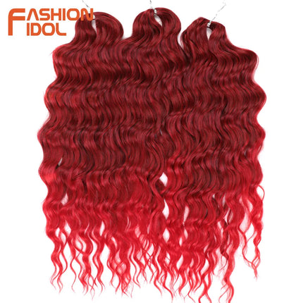 FASHION IDOL 24" 3pcs Deep Wave Curl Hair Synthetic Water Wave Braiding Hair Extensions Ombre Rainbow color Twist Crochet Hair