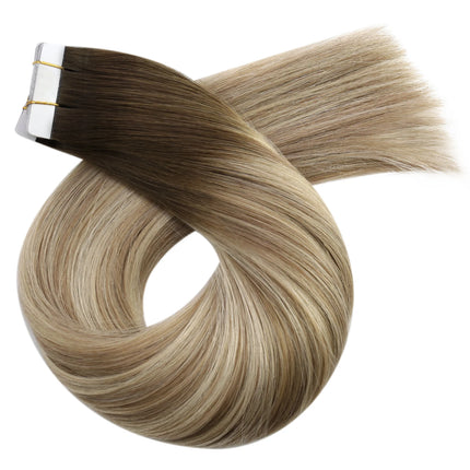 Moresoo Blonde Tape in Hair Extensions Human Hair Natural Straight Seamless Invisible Tape Remy Brazilian Hair for Beauty