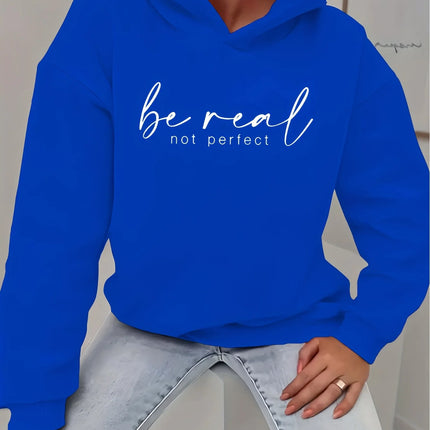 Women's autumn and winter warm and loose casual NOPE not today printed suede long sleeved hooded sweatshirt