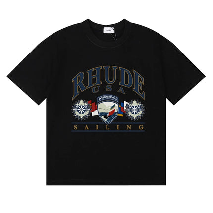 Streetwear Trend Rhude T-shirt Casual Logo Print Short Sleeve Summer Men Women High Quality Cotton Top Tee