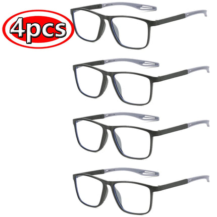 4 Pack Sets Fashion TR90 Reading Glasses For Men Spring Leg Sports Presbyopia Glasses Anti Blue Light Glasses +100 ~+400
﻿