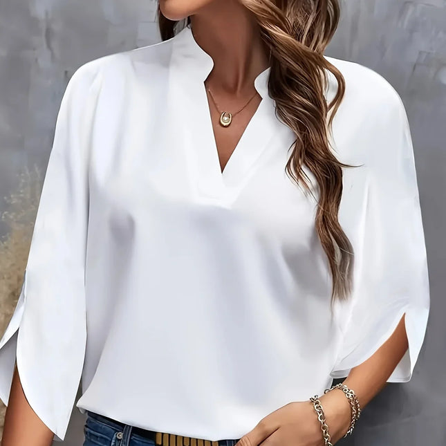 Plus Size Shirts New V-neck Summer Elegant Women's Blouses Solid Color Loose Short Sleeve Casual White Office Lady Tops Clothing
