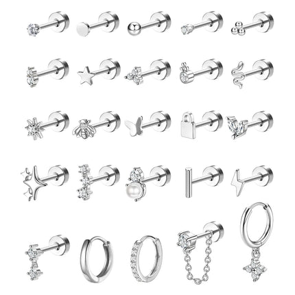 Bobisty 1pc Earrings for Sensitive Ears Surgical Stainless Steel Earrings for Women Dainty Flat Back Earring Stud Hoop Cartilage