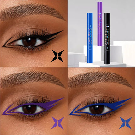 3 Colors Double Head Star Seal Eyeliner Waterproof Stamp Pen Black Blue Purple Eye Liner Pencil Fast Drying Lazy Eye Makeup