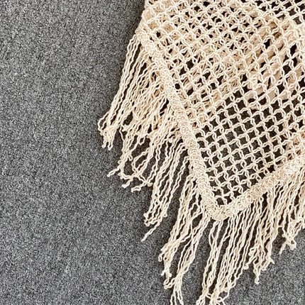 Knitted Tassels Hollow Out Tank Camis for Women Bohemian Style Halter Sleeveless Sexy Femme Corset Crop Tops Beach Tank Camisoles