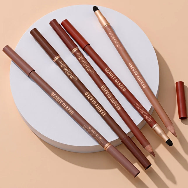1pc Beauty Glazed Artist Velvet Lipliner Pencil with Sponge Brush, Weightless Precise Liner with Super Soft Blendable Texture