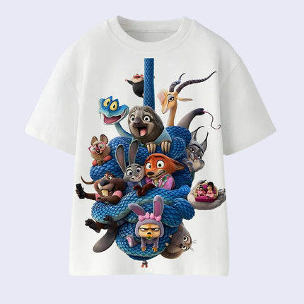 Kids Short Sleeve T-shirt with Zootopia 2  Pattern, Outerwear or Layering Top for Summer and Fall Seasons, Shirt for Boys Girls