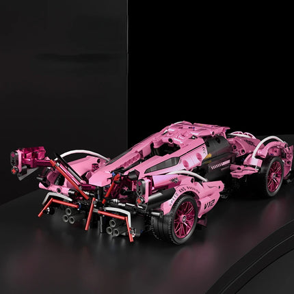 1：14 Pink V12 Block Roadster RC Tech Racer 1:14 DIY Roadster building block assembly Block car toy birthday gift