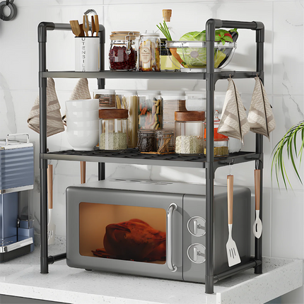 1pc Microwave Oven Storage Rack, Space-saving Countertop Kitchen Utensils Tableware Organizer, Kitchen Accessories Plastic Shelf