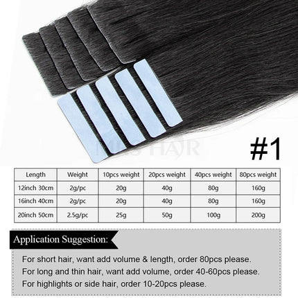 MRS HAIR Invisible Tape Hair Extensions Hand Tied Tape in Hair Extensions Human Hair Natural Adhesive Tape Extension 10pcs/pack