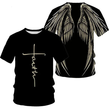 Angel Wings Cross 3D Printed T Shirt Men Women Fashion Cool And Fun Short Sleeve T Shirt
