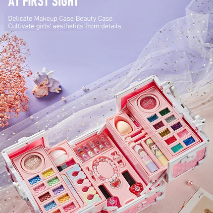Kids Makeup Kit for Little Girls 49 Pcs Washable Makeup Kit Kids Real Girls Makeup Kit with Cosmetic Case ，Birthday Gifts