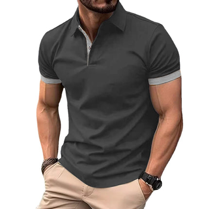 Summer Men Polo Shirts Men Short Sleeve Shirt Contrast Color Lightweight Streetwear Casual Lapel Collar Tops
