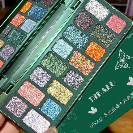 DIKALU 16 Color Eyeshadow Palette Professional Women Makeup Long-Lasting Pearly Shiny Pink Blue Green Eye Shadow Palette Glitter